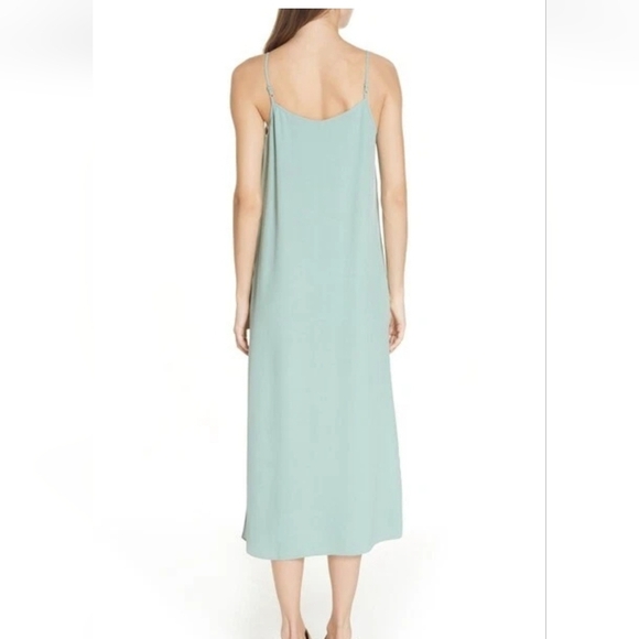 NWT Eileen Fisher Elm Slip Dress Adjustable Straps Sea Foam Green Side Slit - Picture 2 of 9